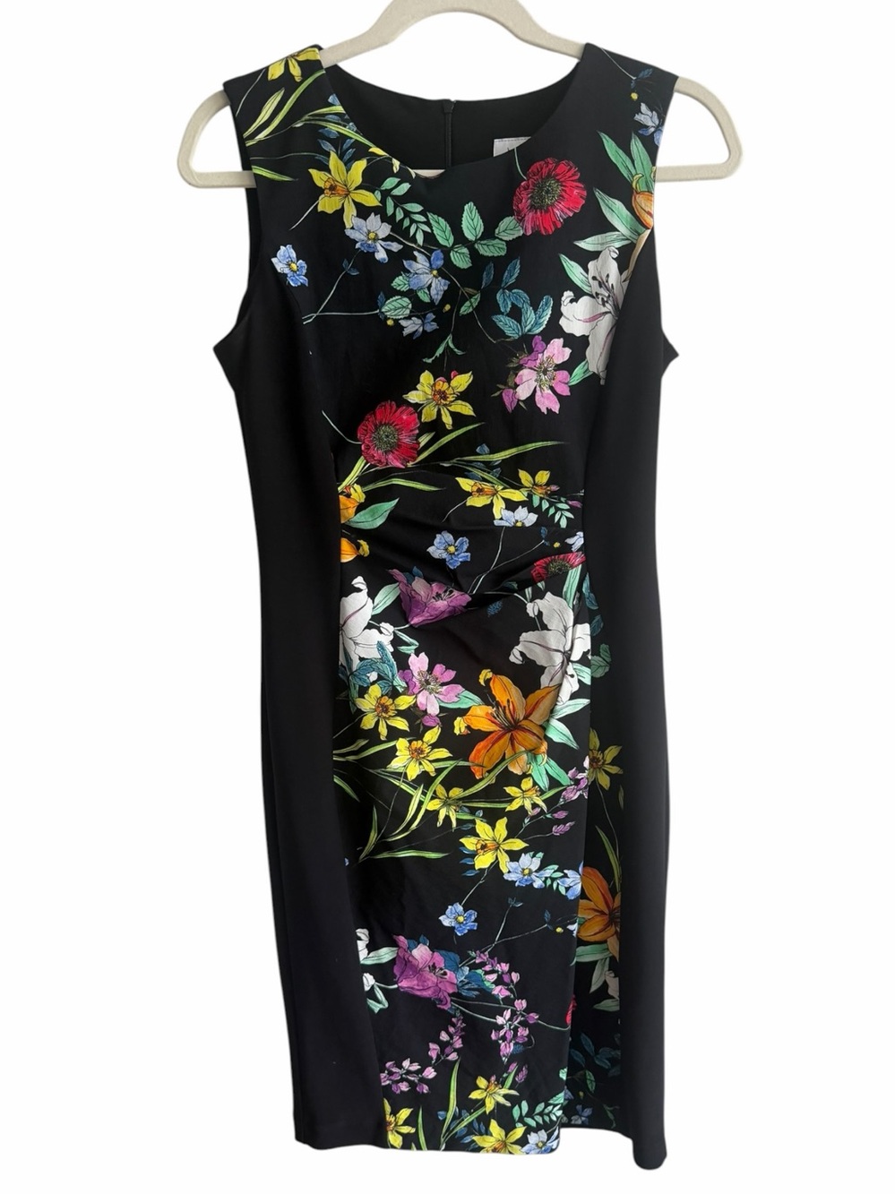 Joseph Ribkoff floral black fitted sheath dress size 8 stretch